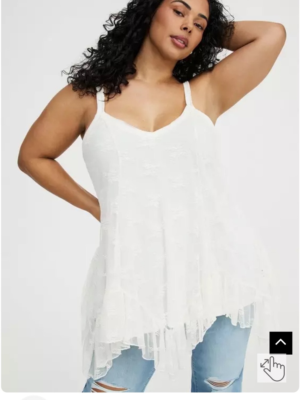 Torrid white sheer lace hanky hem cami